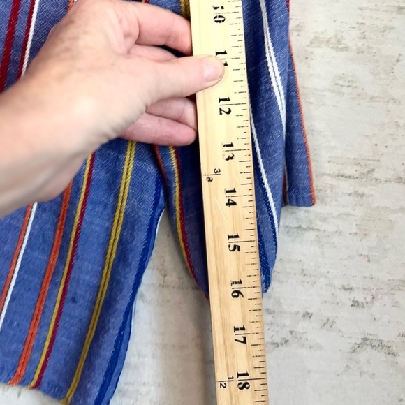 Tea Rose Vertical Stripe Blue Top Sz L Multicolor Stripes Hem Tie Boho Slimming - Picture 13 of 14